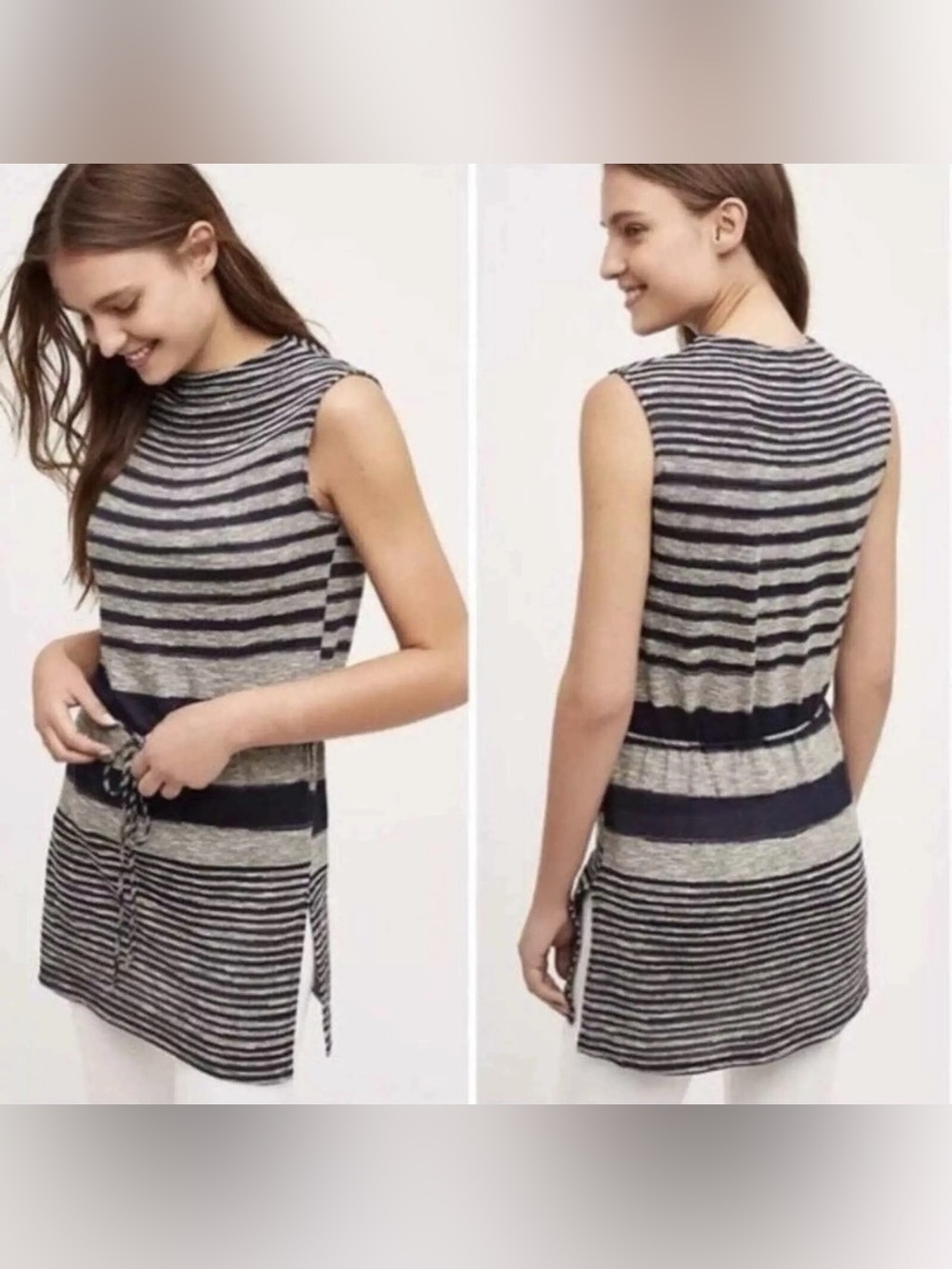 Anthropologie Dolan Left Coast drawstring stripe tunic navy grey lightweight